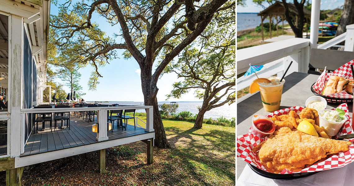 Riverview Platter and the deck at Riverview Restaurant in Kure Beach
