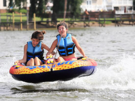 People on innertube at High Rock Lake in Lexington
