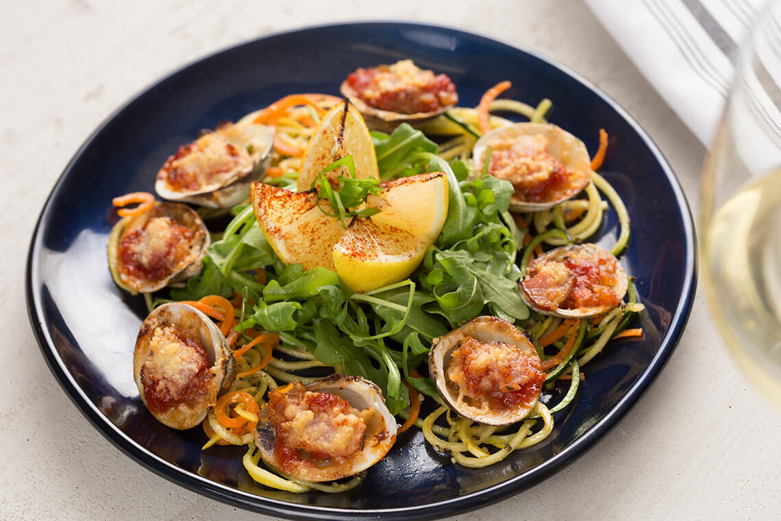 Plate of pasta and clams at Hook & Barrel