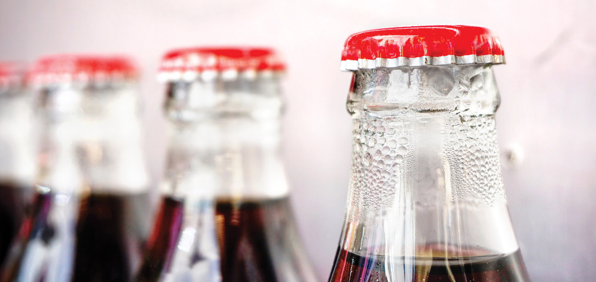 Line of glass soda bottles