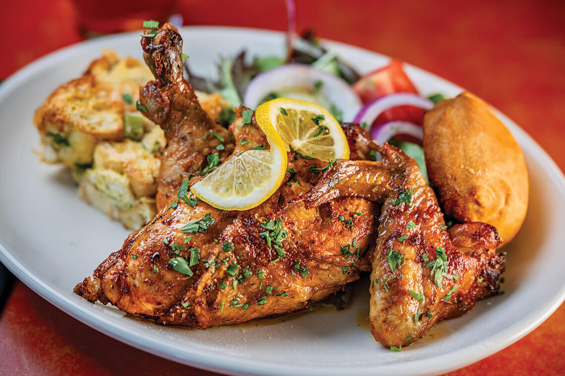 Lemon-herb chicken at The Mecca