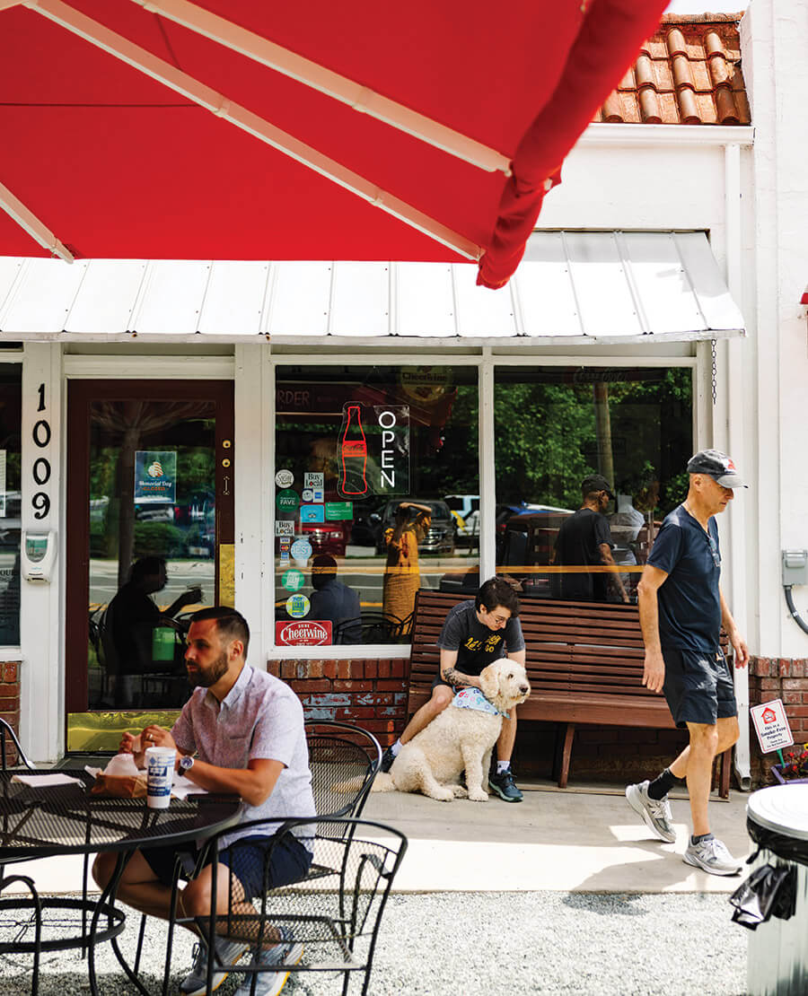 People gathered outside at Merritt's Grill
