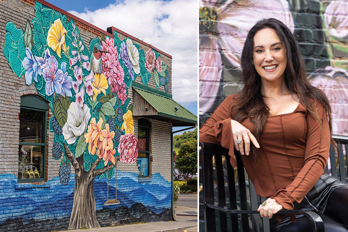 Artist Whitney Stuart and her mural Tree of Appalachia