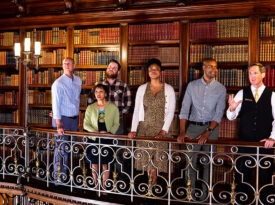 Tour goers visit the Library at Biltmore Estate