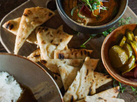 seasonal hummus and house pickle plate with grilled naan at Ashten's in Southern Pines