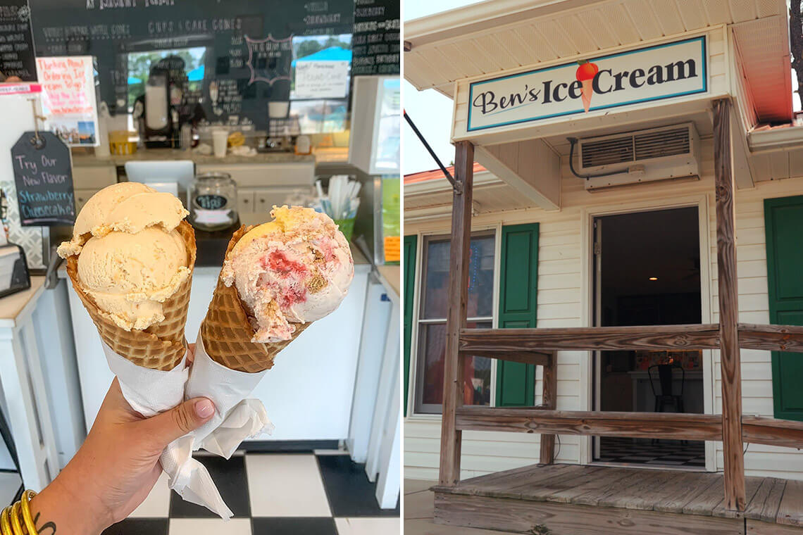 Waffle cones of ice cream at Ben's Ice Cream in Eagle Spring, NC