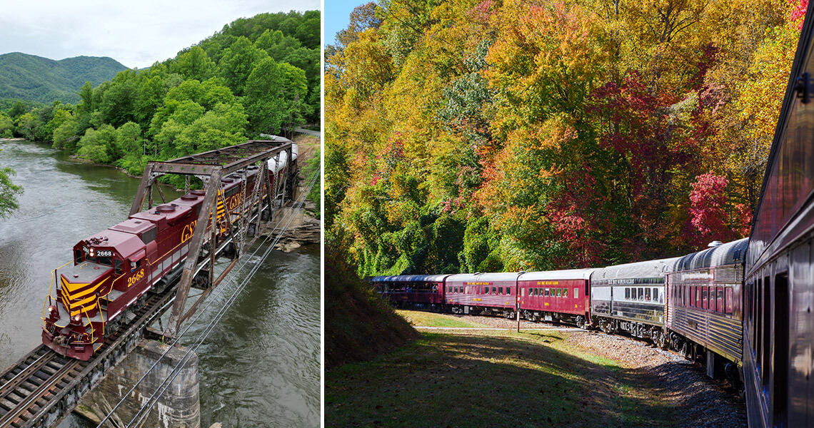 The Great Smoky Mountain Railroad over a bridge