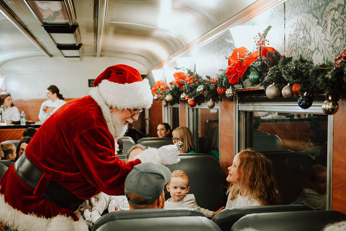 Santa visits children on the Great Smoky Mountain Railroad
