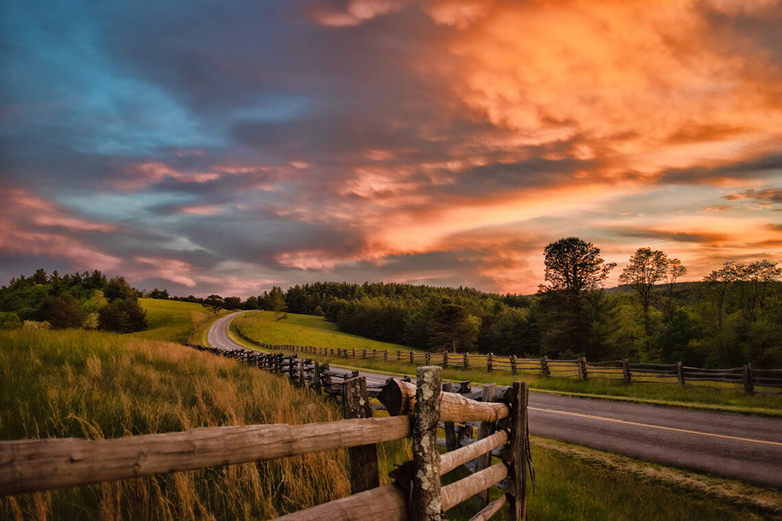 Split rail fences along the Blue Ridge Parkway