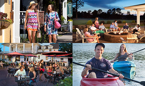 People shopping, dining, and kayaking in Moore County, NC