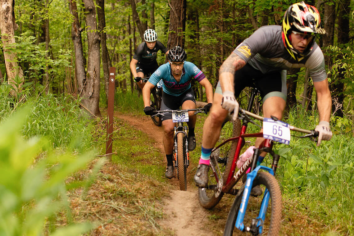 Three cyclists at Anglers Park in Danville, VA