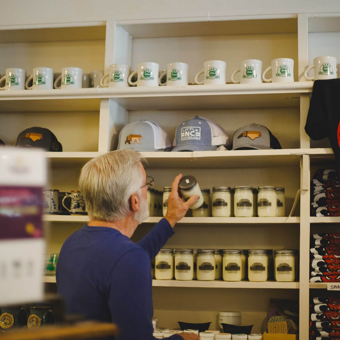 Man shops hand-poured candles in Spruce Pines