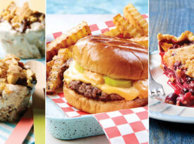 Ice cream-peanut butter cups, smashburger, and blueberry peach pie