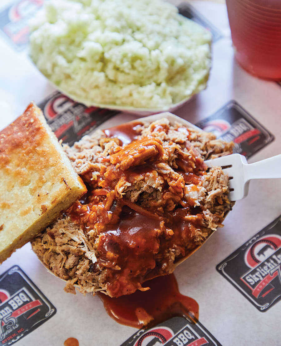 Barbecue and cornbread at Skylight Inn