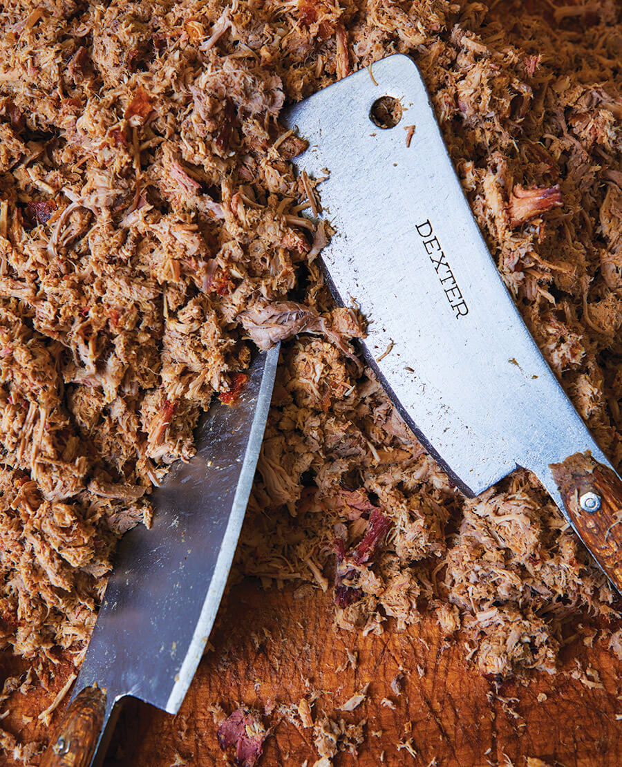 Cleavers and chopped barbecue