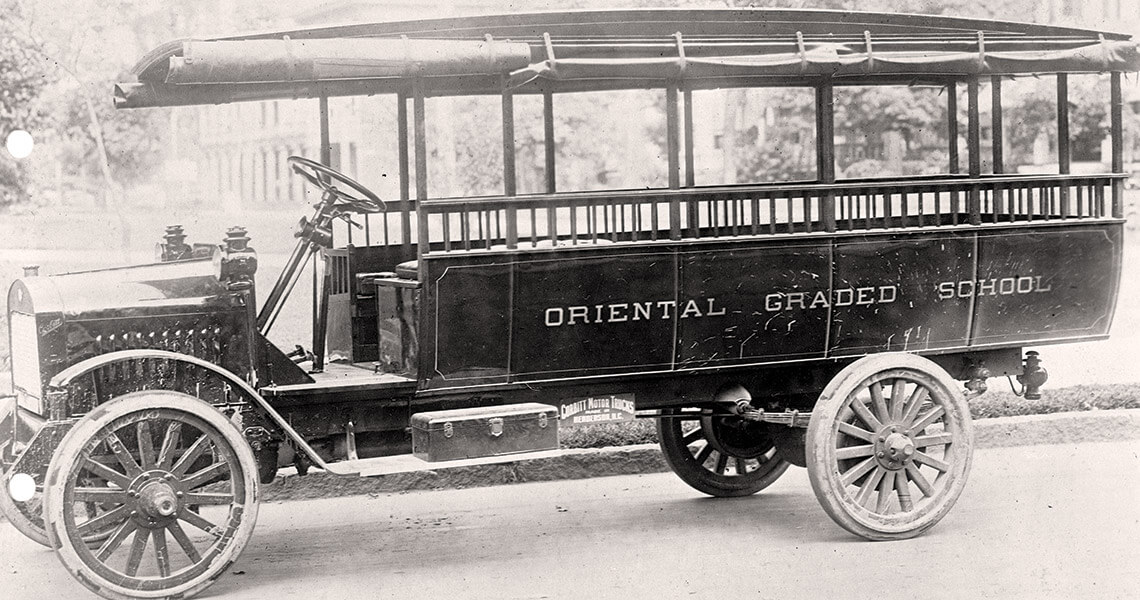 Oriental school bus pictured in 1917