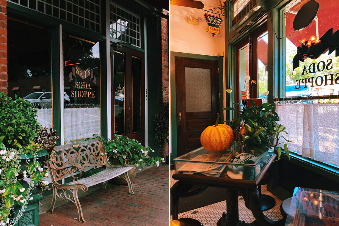 Exterior and interior of S&T's Soda Shoppe