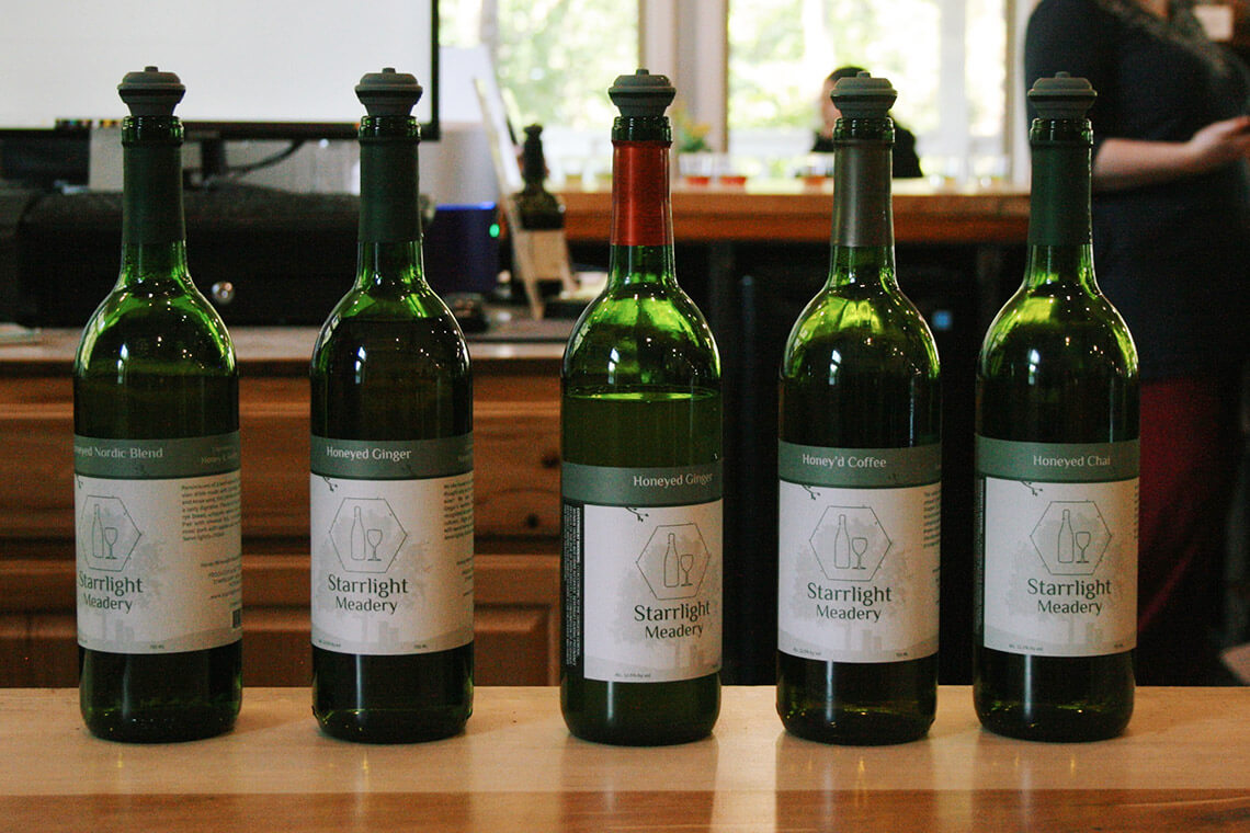 Line up of bottles from Starrlight Mead