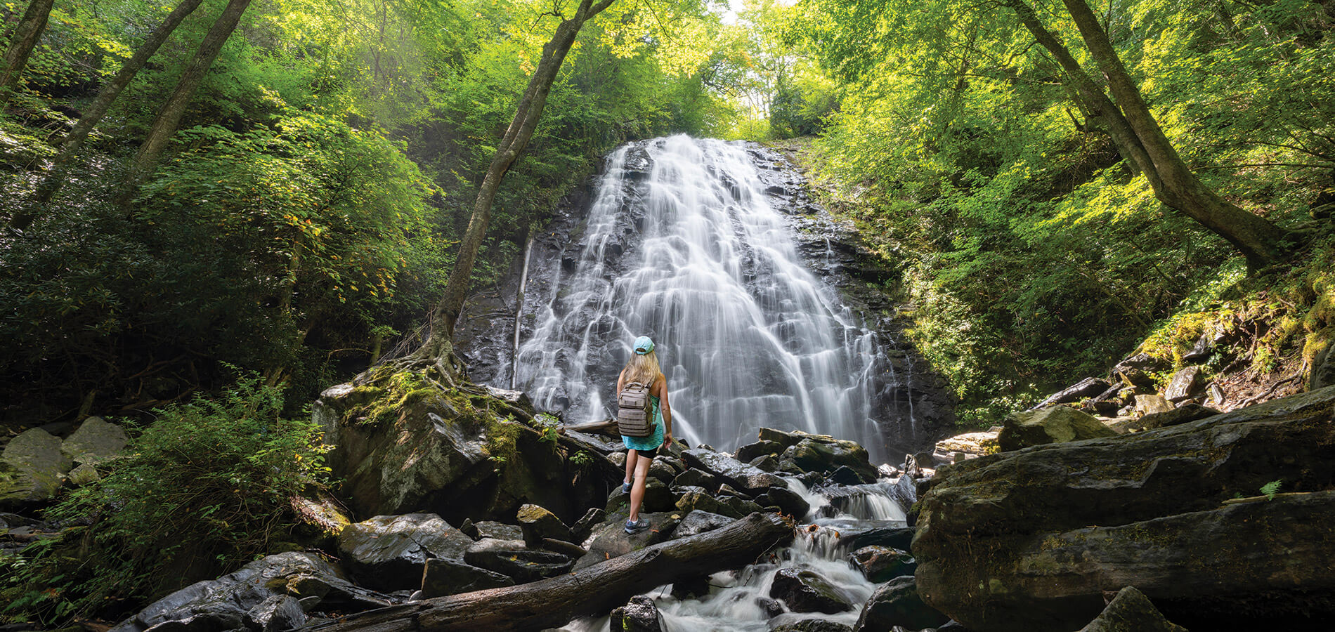 Hiker at Crabtree Falls