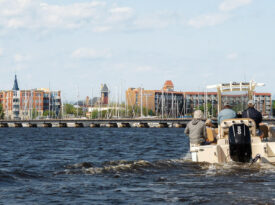 The author arriving in New Bern by boat