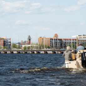 The author arriving in New Bern by boat