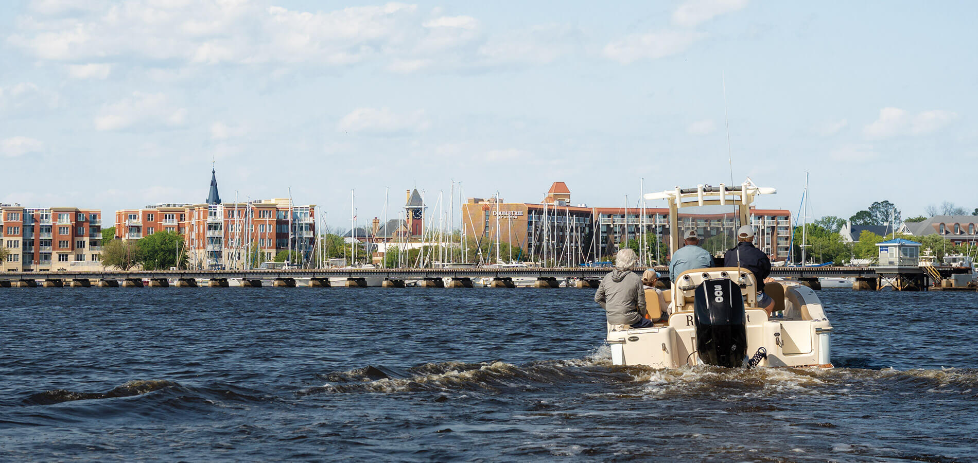 The author arriving in New Bern by boat