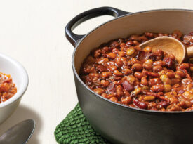 Pot of meaty baked beans