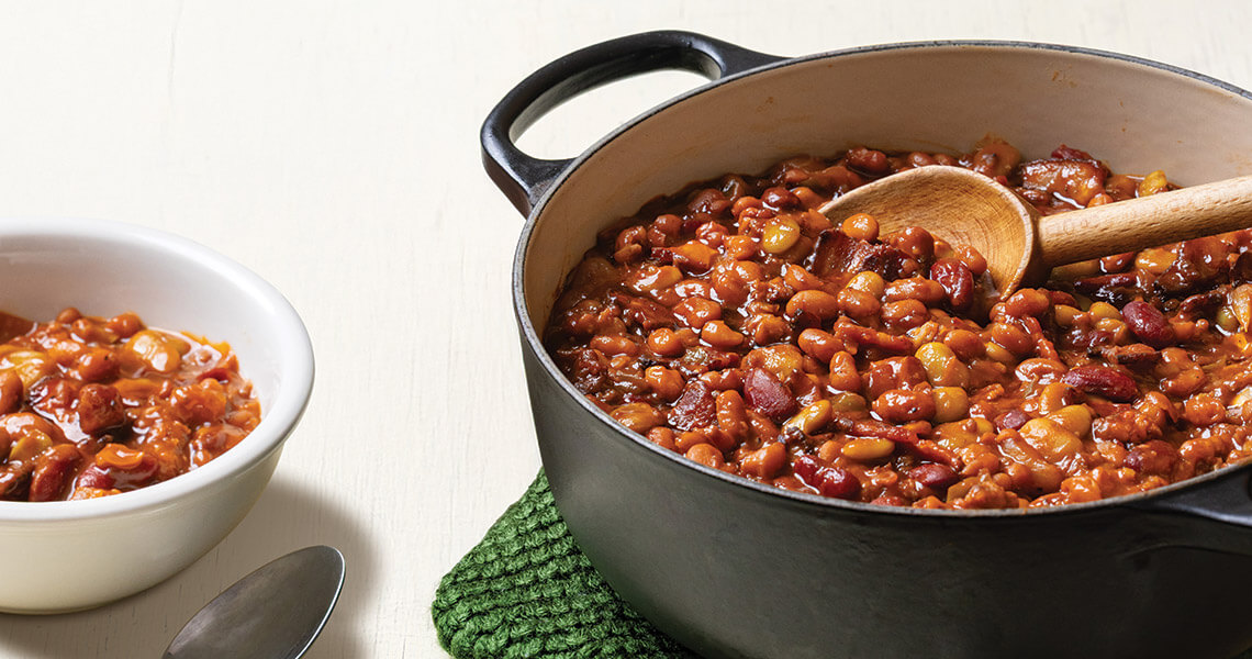 Pot of meaty baked beans