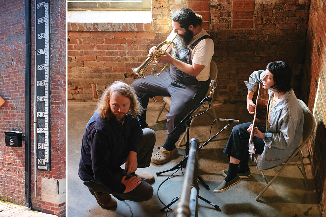 Musicians recording inside the Old Marshall Jail Hotel