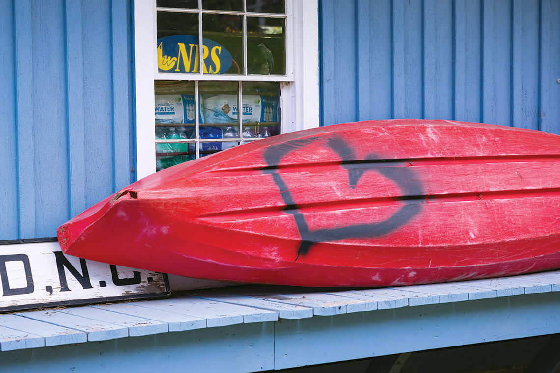 McCoy's canoe with a heart painted on the bottom