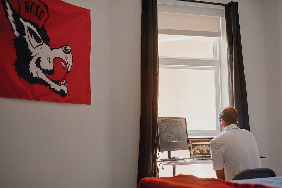 Ethan Clark in his college dorm room at NC State