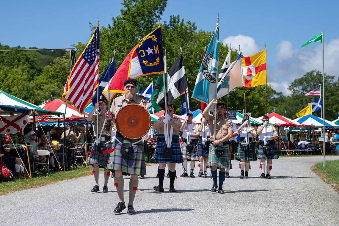 People wearing kilts at the Grandfather Mountain Highland Games