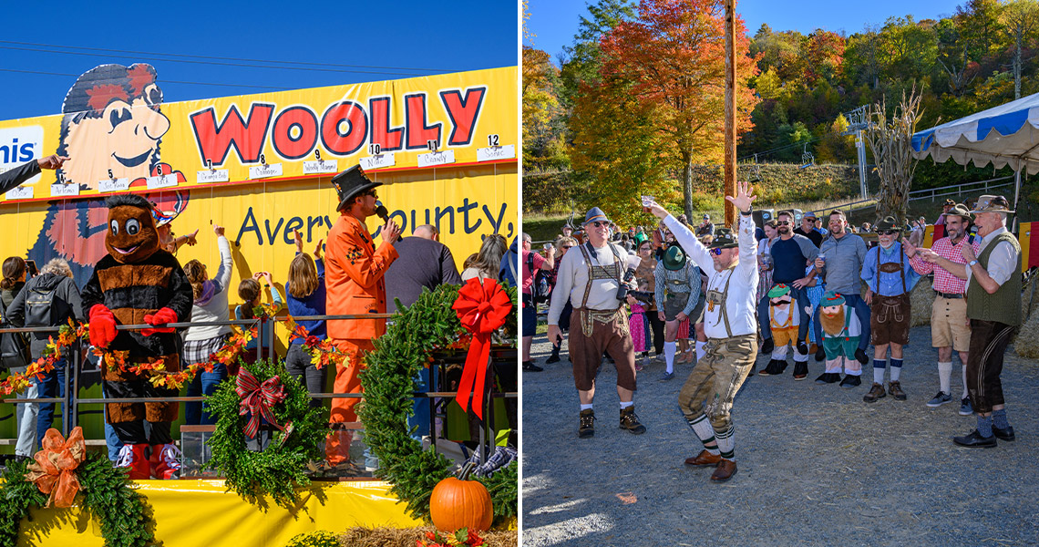 The Banner Elk Woolly Worm Festival and people wearing lederhosen at Oktoberfest
