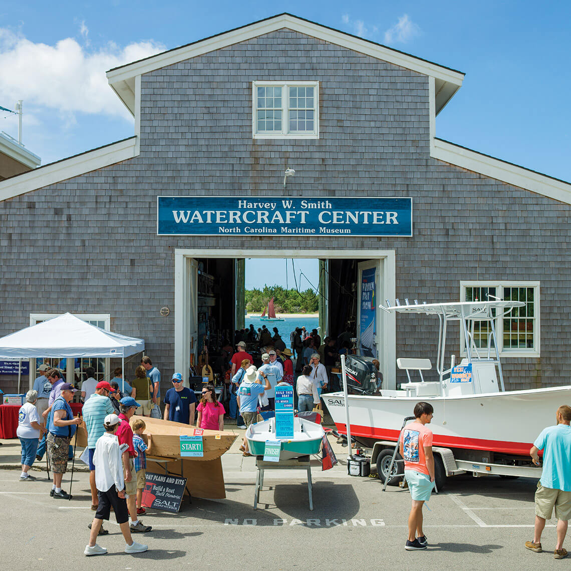 People outside of the Harvey W. Smith Watercraft Center North Carolina Maritime Museum