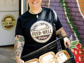 Chef Sera Cuni with meals for Feed-Well Fridges