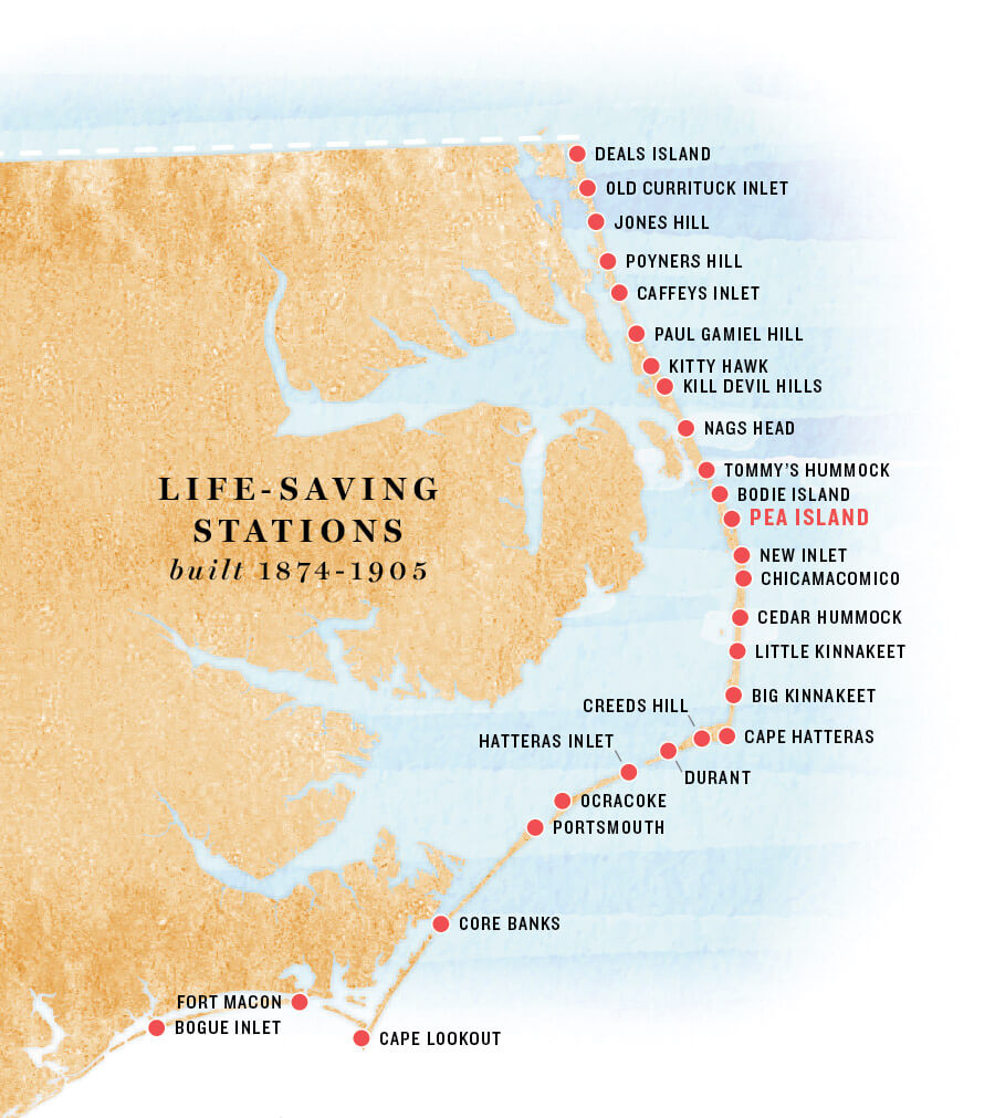 Map of the Outer Banks' life-saving stations