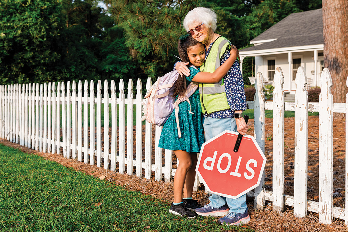 Vada Keller hugs school student