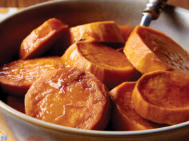 Baked sweet potatoes with a bourbon maple syrup glaze