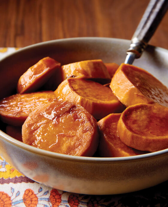 Baked sweet potatoes with a bourbon maple syrup glaze