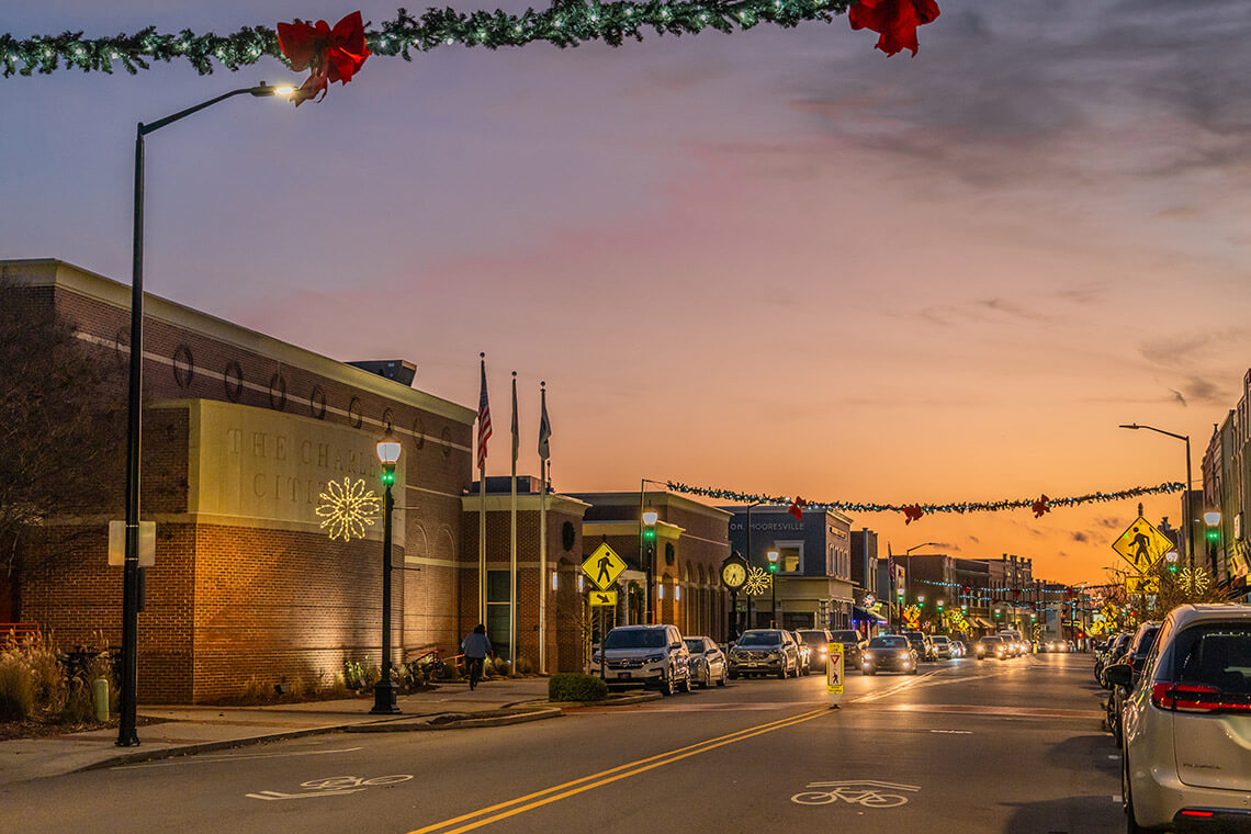 Mooresville Main Street with Christmas decorations