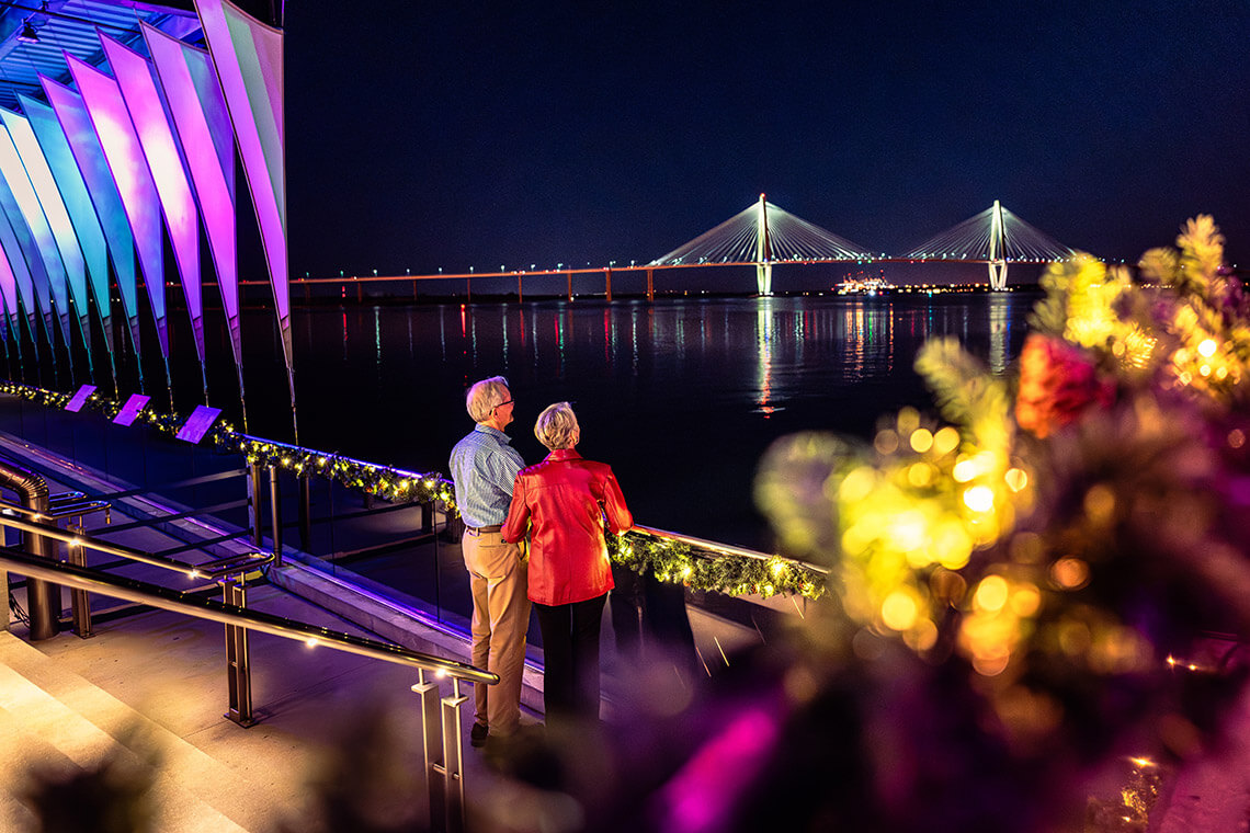 View of the Ravenel Bridge from the deck at the South Carolina Aquarium