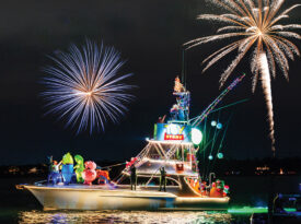 Decorated boat at Wrightsville Beach's North Carolina Holiday Flotilla