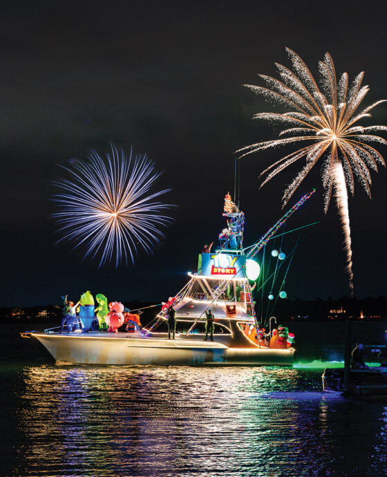 Decorated boat at Wrightsville Beach's North Carolina Holiday Flotilla