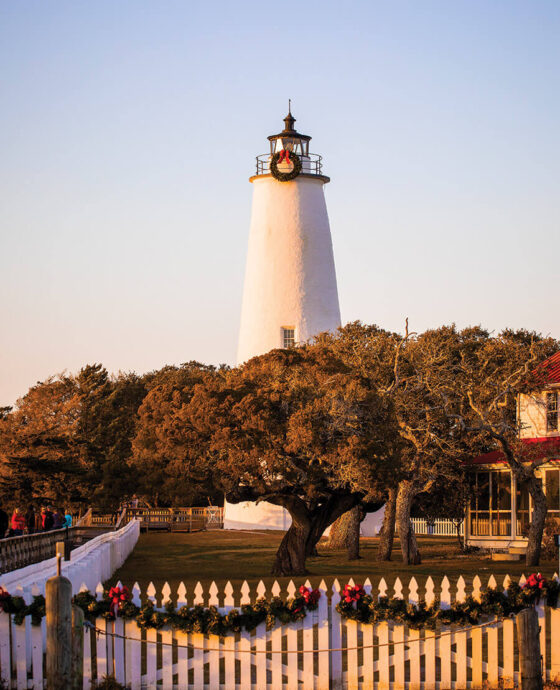 Ocracoke Lighthouse Decorated for Christmas