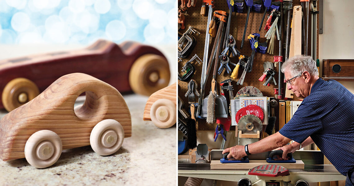 Member of the Triangle Woodworkers Association crafts model cars
