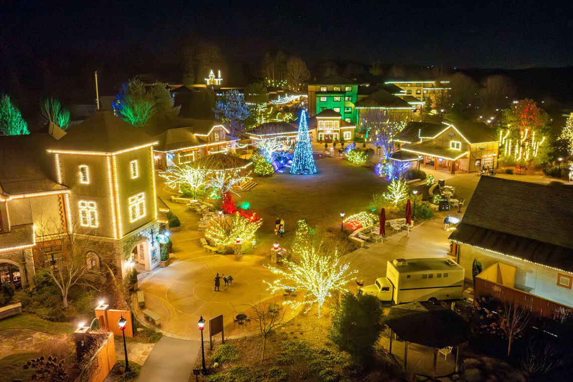 Antler Hill Village decorated for holidays
