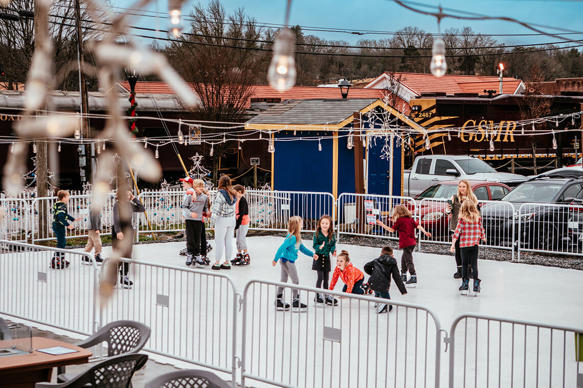 Ice-skating rink at the Yard in Bryson City