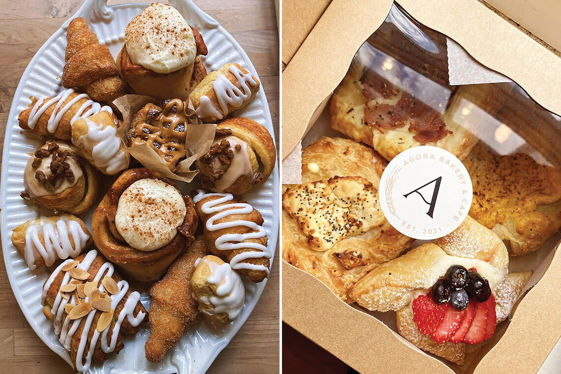 Plate and box of pastries