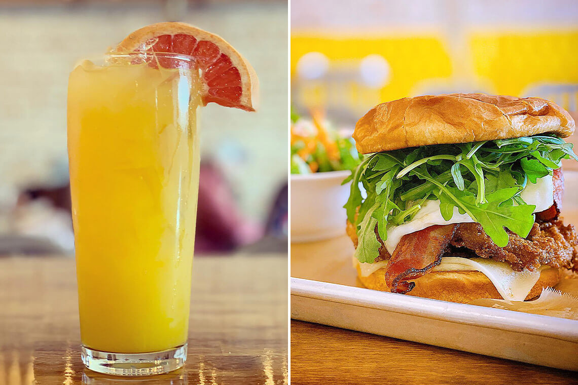 Screwdriver and fried chicken sandwich at Mason's in Aberdeen