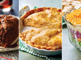 Coca Cola Cake, Chicken pot pie, and seven layer salad